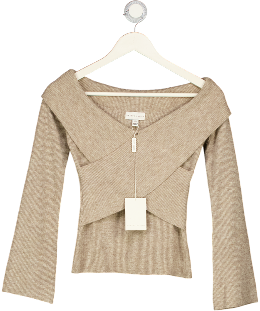 PRETTY LAVISH Cream Daphne Cross Over Knit Top UK XS
