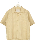 CHARLTON 'camp Collar' Shirt In Butter Yellow Stripe Cotton Seersucker UK M
