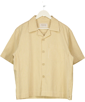 CHARLTON 'camp Collar' Shirt In Butter Yellow Stripe Cotton Seersucker UK M