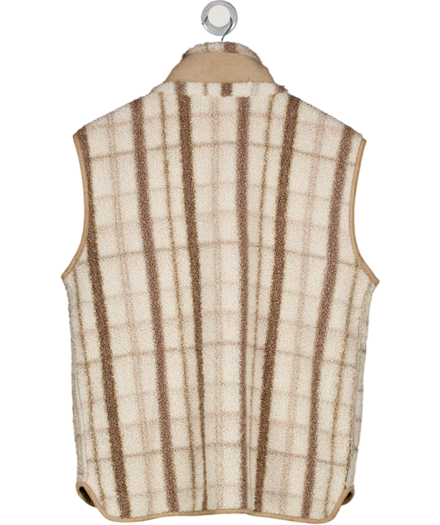 CHELSEA PEERS Borg Fleece Plaid Reversible Gilet, Off White/brown UK S