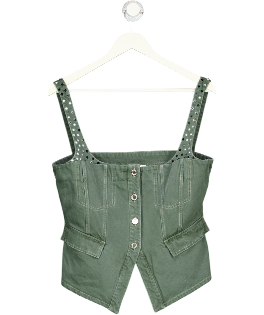 STINE GOYA Embellished Denim Top - Dark Green UK XL