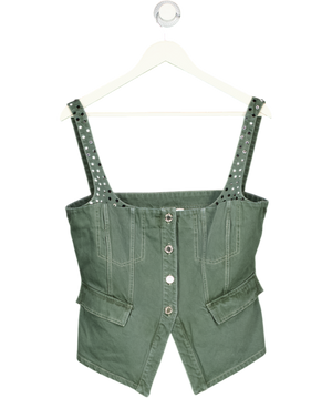 STINE GOYA Embellished Denim Top - Dark Green UK XL