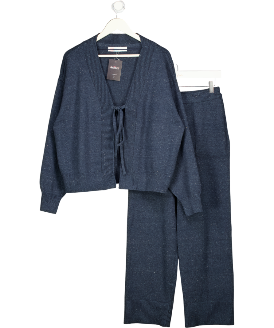 FREE PEOPLE 2-piece Navy Blue Marl Knitted Loungewear Set UK S