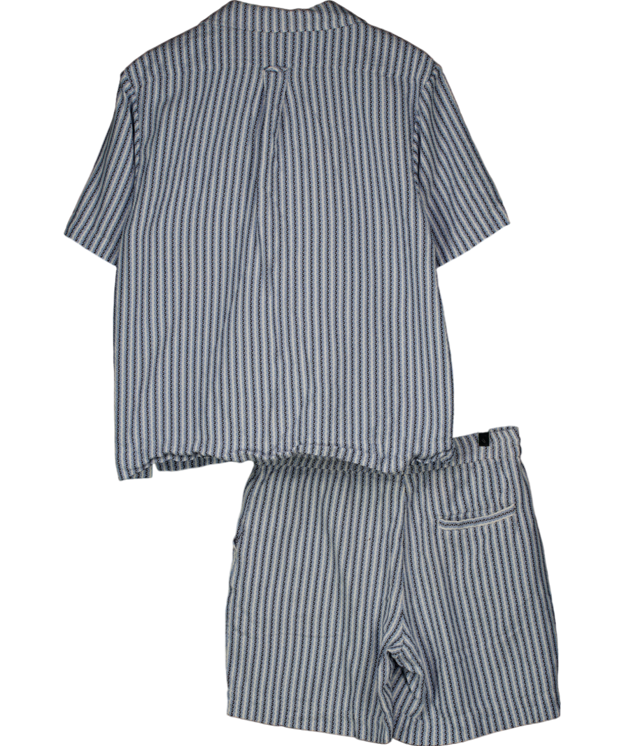 che Blue Abelardo Geo Linen Blend Shirt And Shorts Set UK M