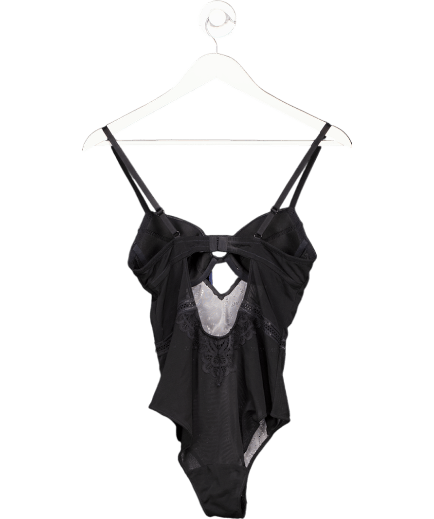 FIGLEAVES Geometric Lace Plunge Body In Black UK 34B - Reliked