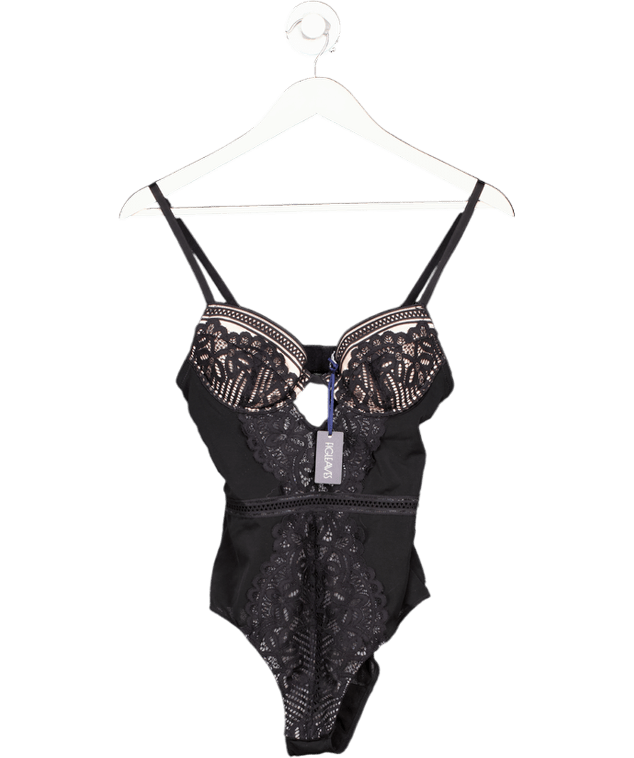 FIGLEAVES Geometric Lace Plunge Body In Black UK 34B - Reliked