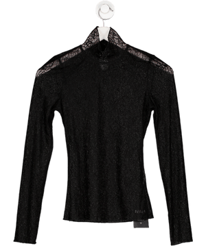 FINESSE Black Sheer Lace Long Sleeve Top UK XS