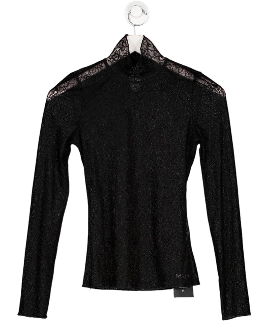 FINESSE Black Sheer Lace Long Sleeve Top UK XS - Reliked
