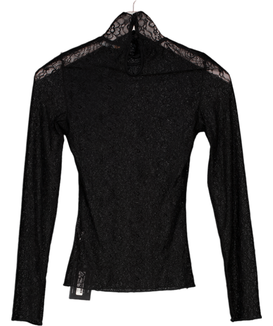 FINESSE Black Sheer Lace Long Sleeve Top UK XS - Reliked