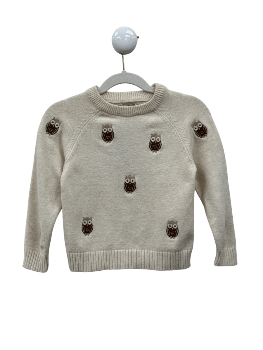 FLINK Beige Owl Embroidered Sweater 3 Years - Reliked
