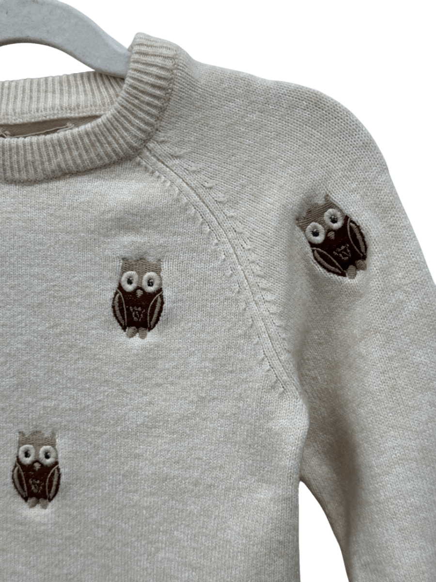 FLINK Beige Owl Embroidered Sweater 3 Years - Reliked