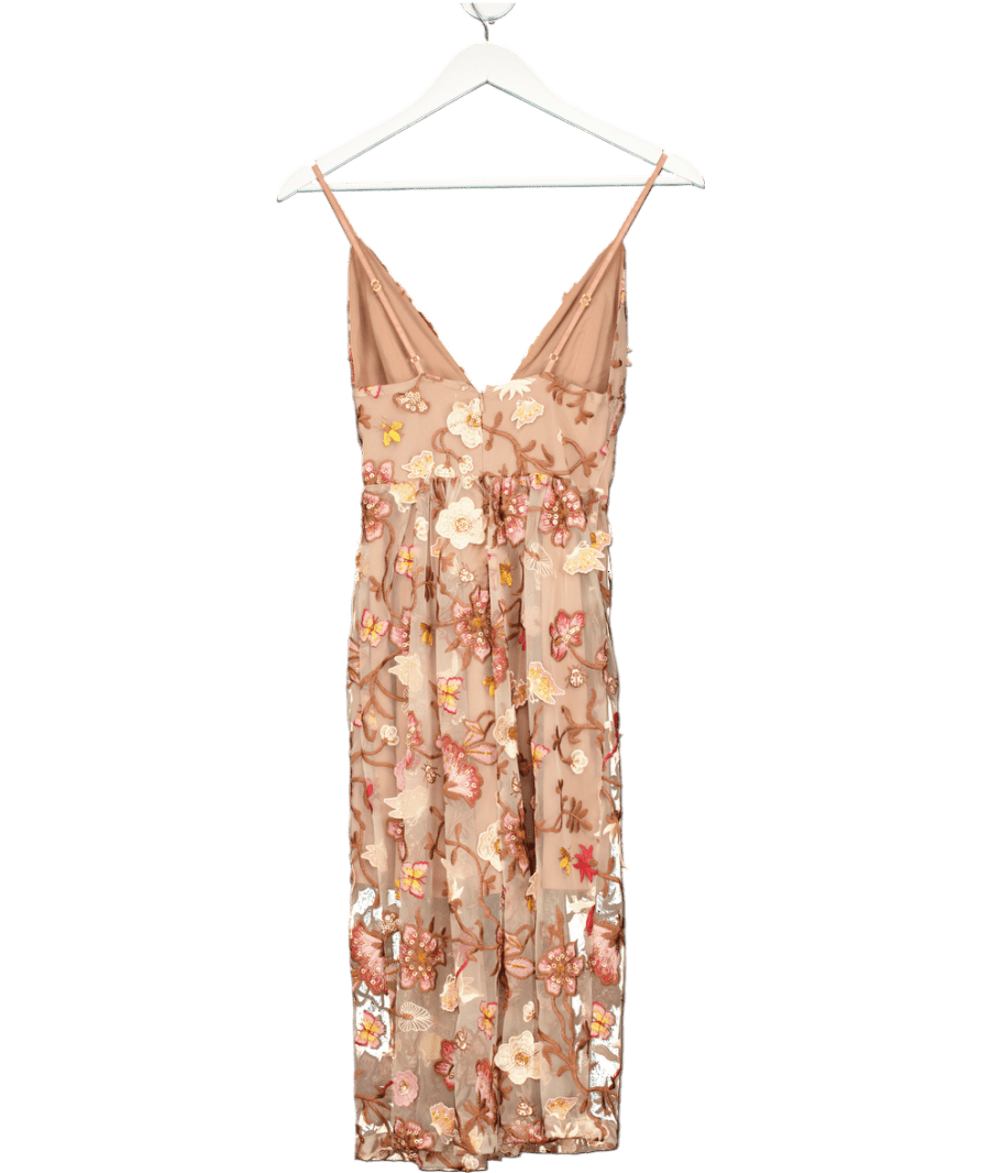 For Love & Lemons Beige Butterfly Embroidered Midi Dress UK XS - Reliked