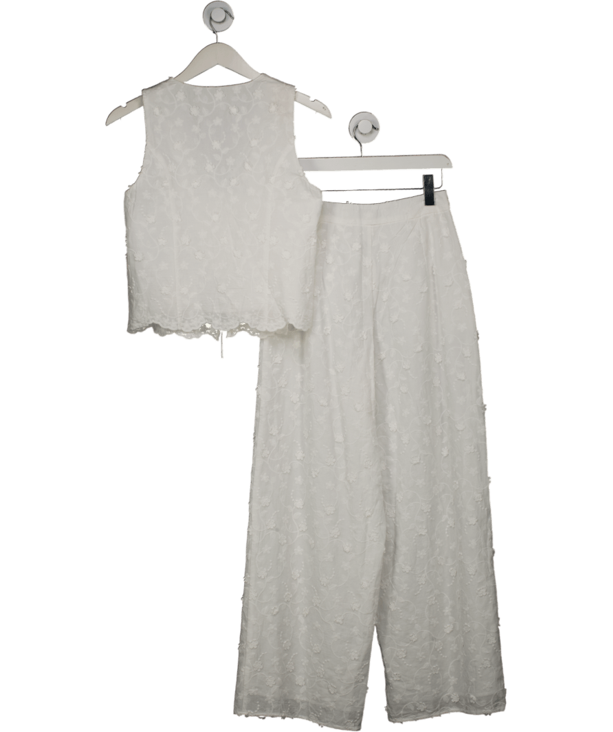 FOREVER NEW 2 - piece White Daisy Broderie Wide Leg Trousers And Tie Front Top Set UK 8 - Reliked