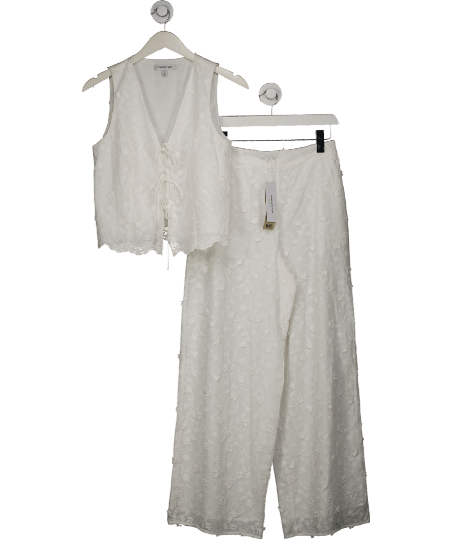 FOREVER NEW 2 - piece White Daisy Broderie Wide Leg Trousers And Tie Front Top Set UK 8 - Reliked