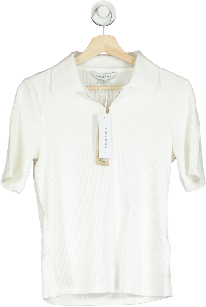 Forever New Porcelain Mai Short Sleeve Zip Polo UK M - Reliked
