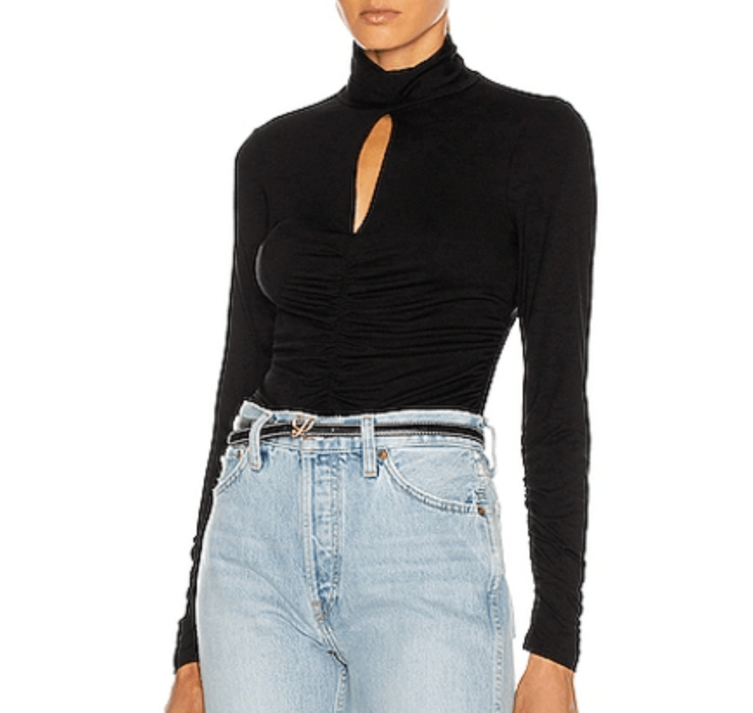 FRAME Black Ruched felicity Long Sleeve Top M - Reliked