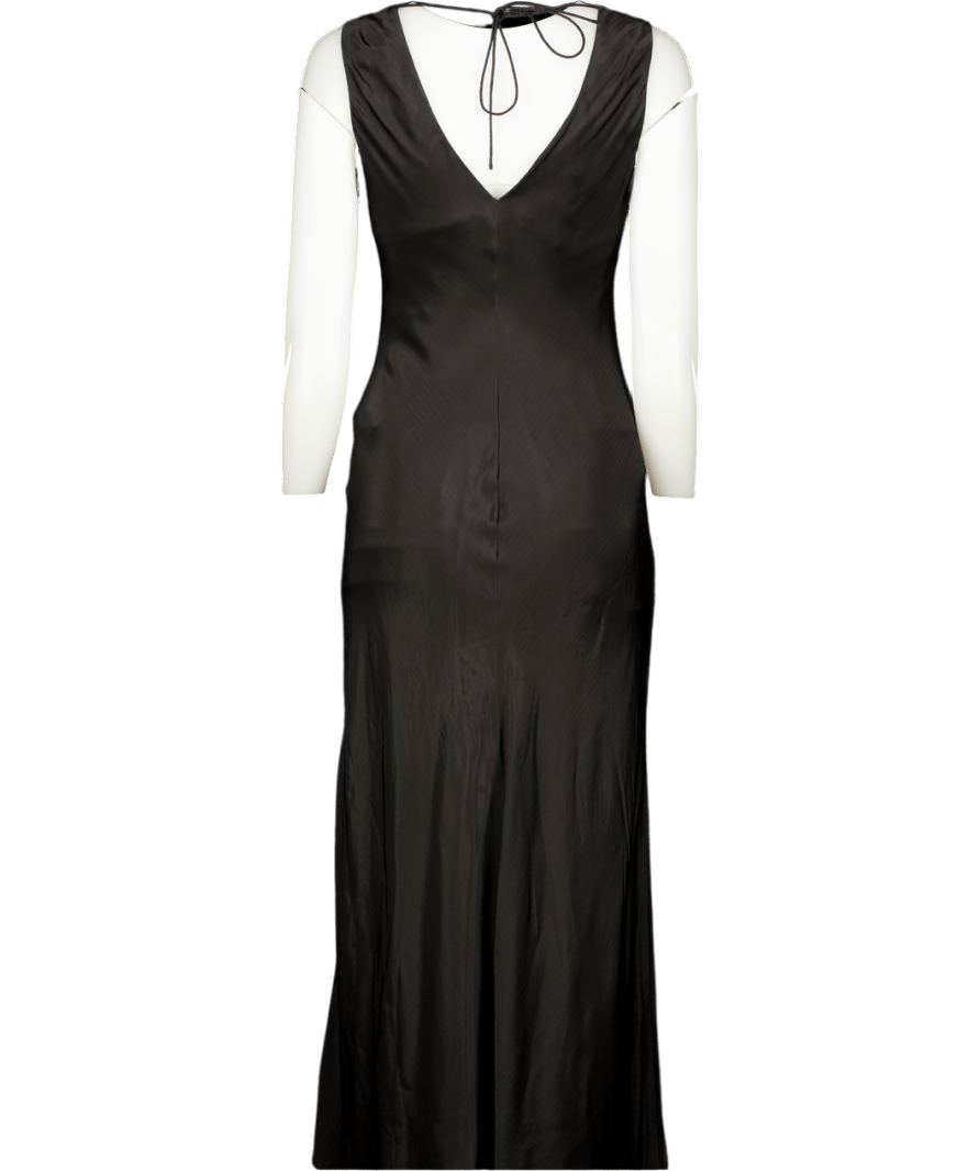 FRAME Black Satin Lace Front Midi Dress UK S - Reliked