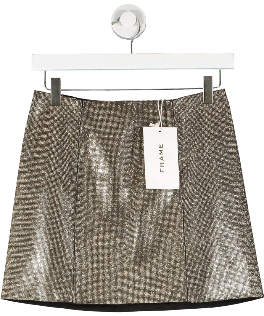 FRAME Metallic Gold Rhinestone Mini Skirt Sz0 UK 4 - Reliked