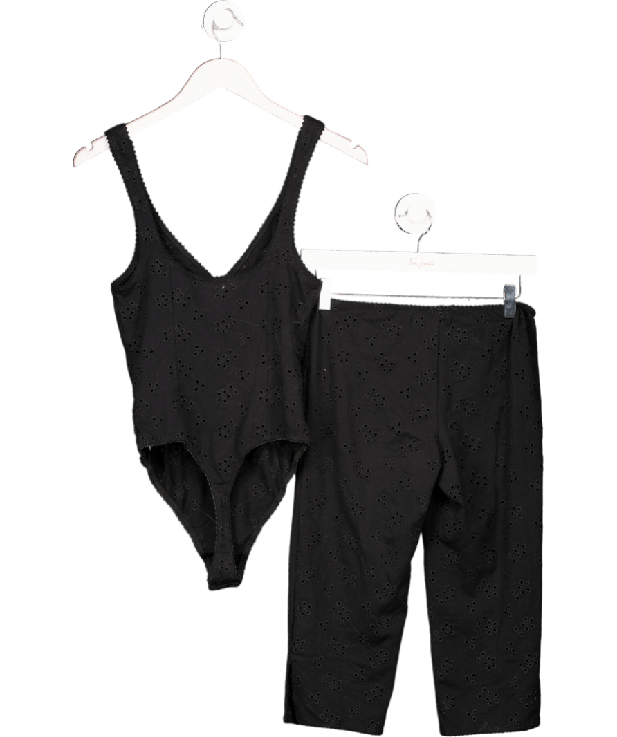 Free People 2 - piece Black Full Bloom Bodysuit And Capri Pant Set UK S - Reliked
