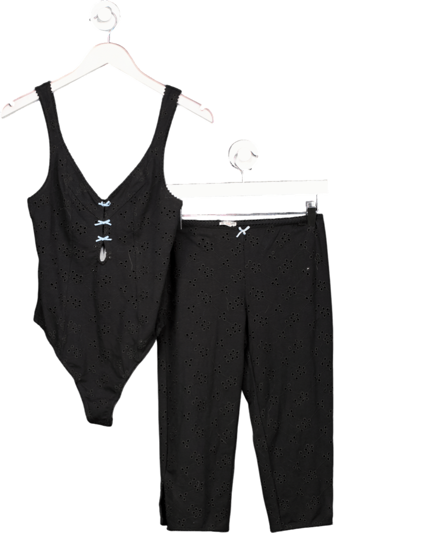 Free People 2 - piece Black Full Bloom Bodysuit And Capri Pant Set UK S - Reliked