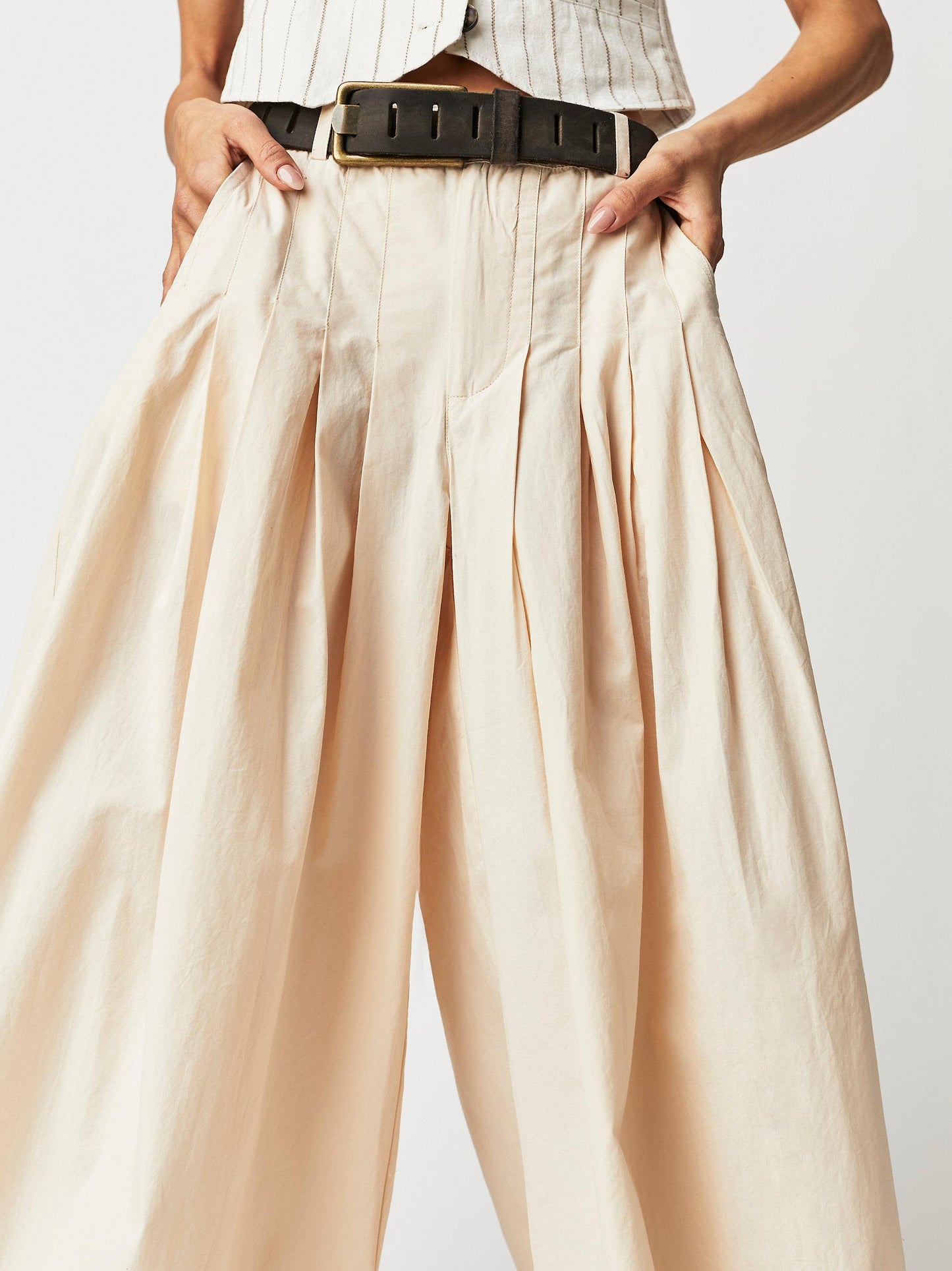 Free People Natural Cassia Pleated Wide leg Trousers UK 8