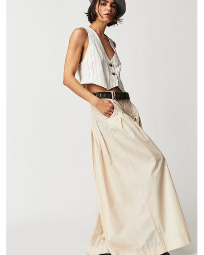 Free People Natural Cassia Pleated Wide leg Trousers UK 8