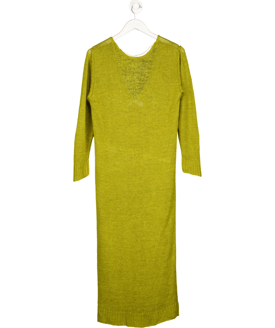 Free People Beach Olive Green V Neck Sheer Knit Midi Dress UK XS - Reliked