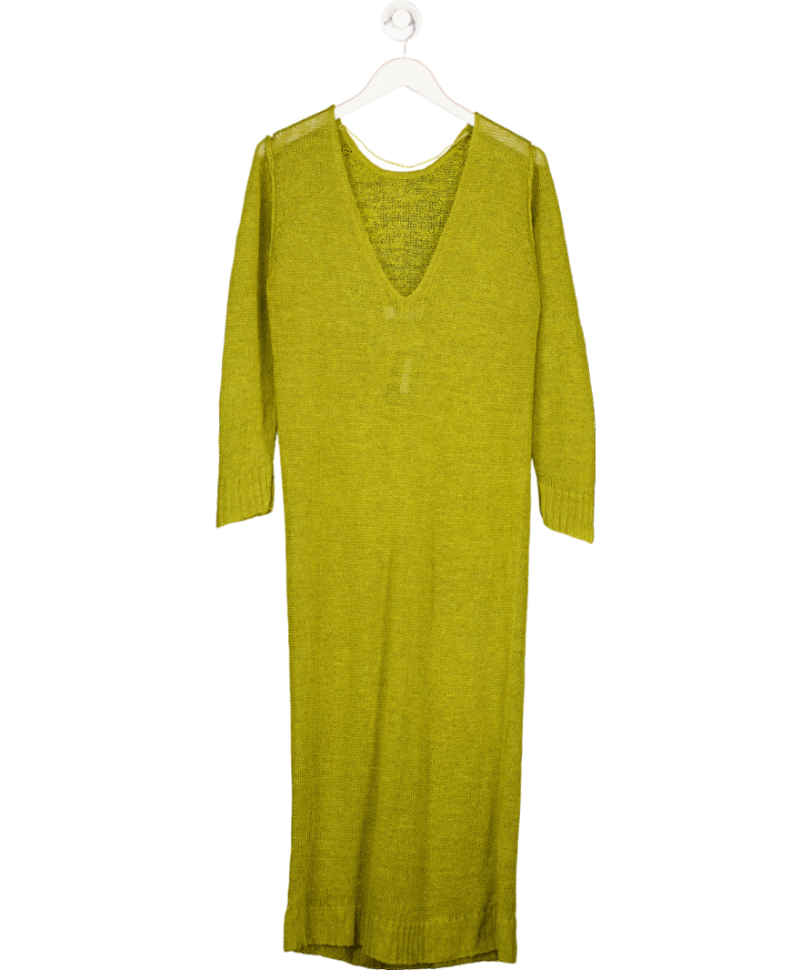Free People Beach Olive Green V Neck Sheer Knit Midi Dress UK XS - Reliked
