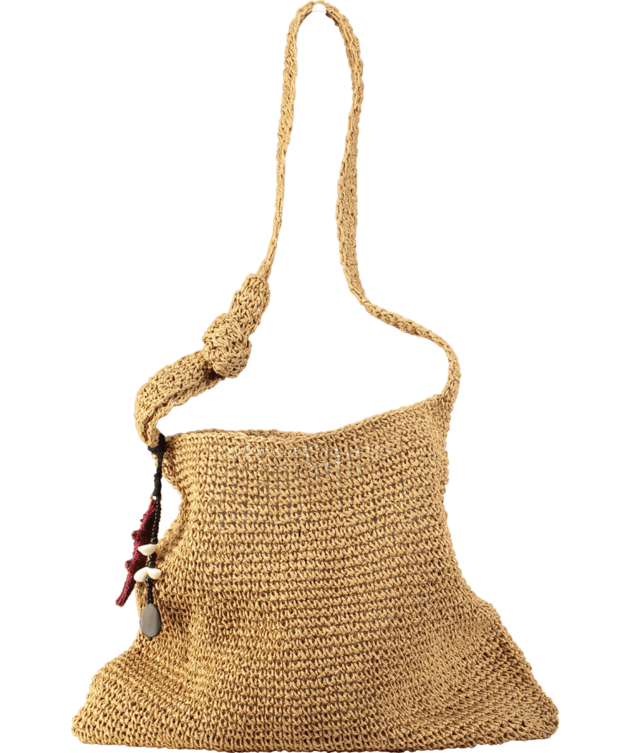 Free People Beige Coastal Crush Straw Tote Bag With Charms - Reliked