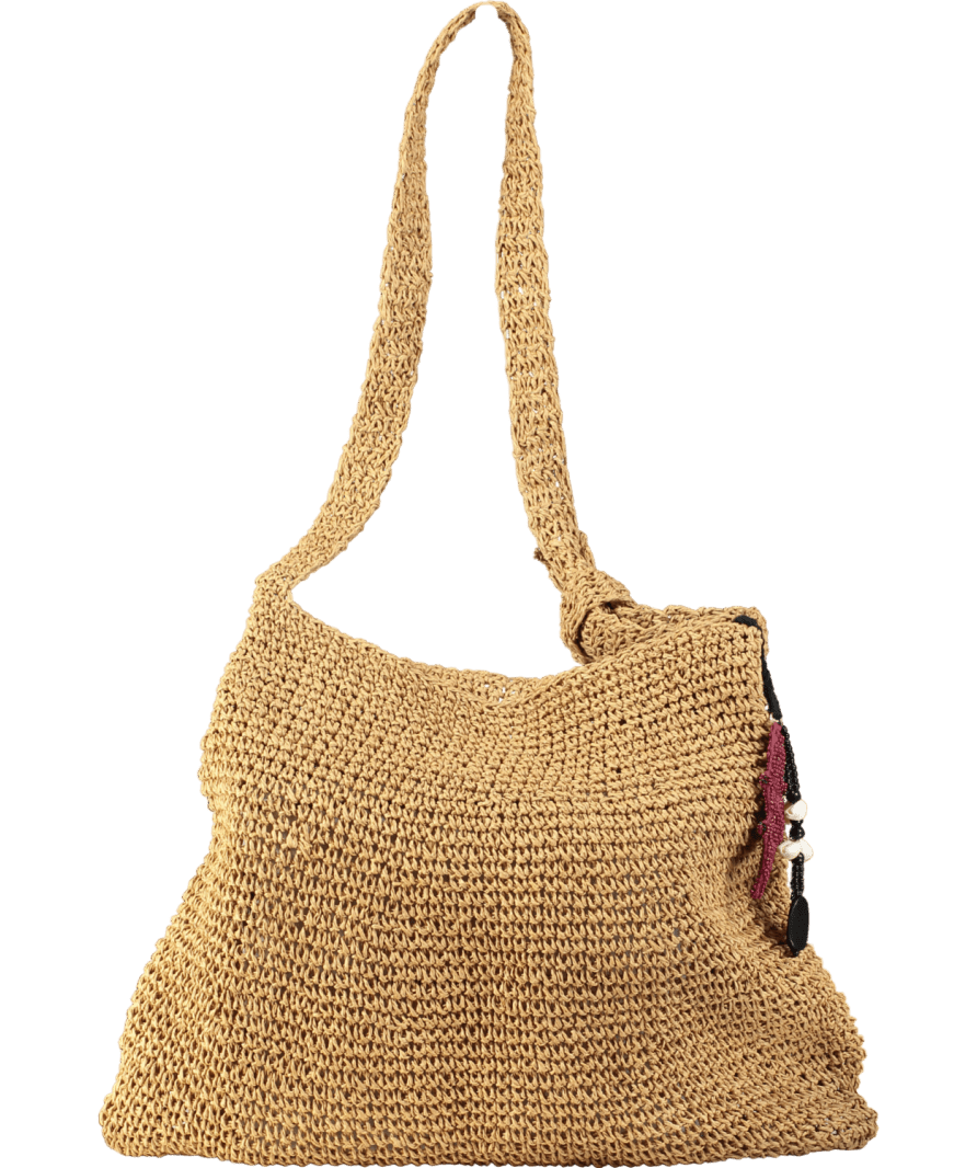 Free People Beige Coastal Crush Straw Tote Bag With Charms - Reliked