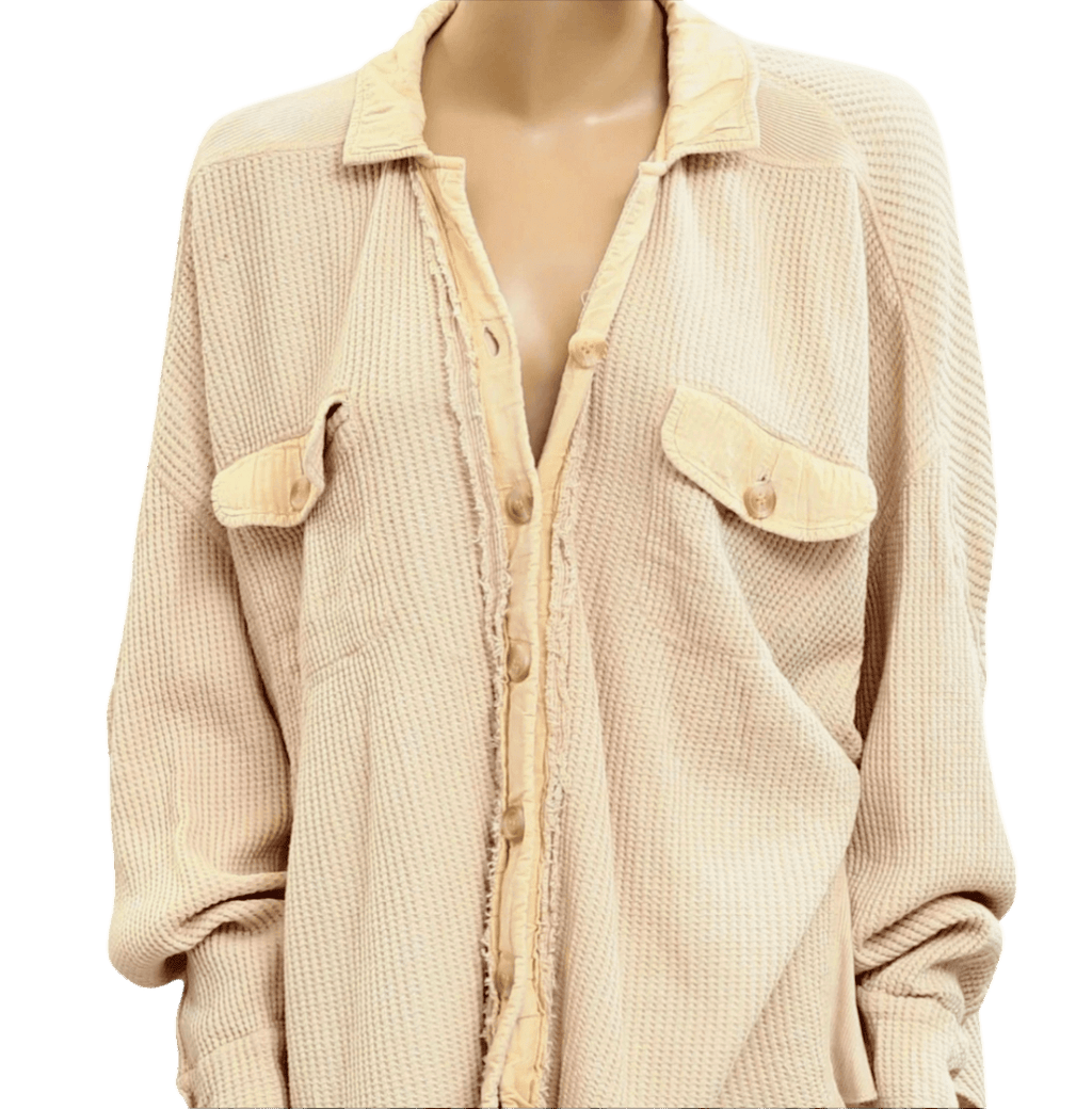 Free People Beige One Scout Oversized Waffle Shacket UK L - Reliked