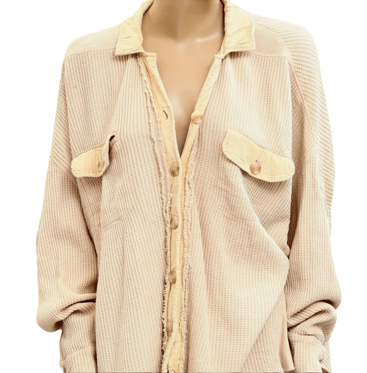 Free People Beige One Scout Oversized Waffle Shacket UK L - Reliked