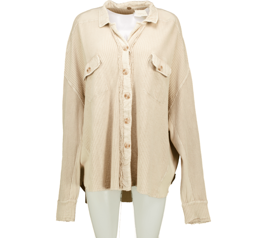Free People Beige One Scout Oversized Waffle Shacket UK L - Reliked