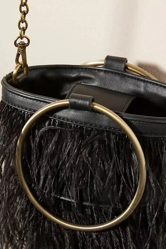 Free People Black Feather Bucket Bag - Reliked