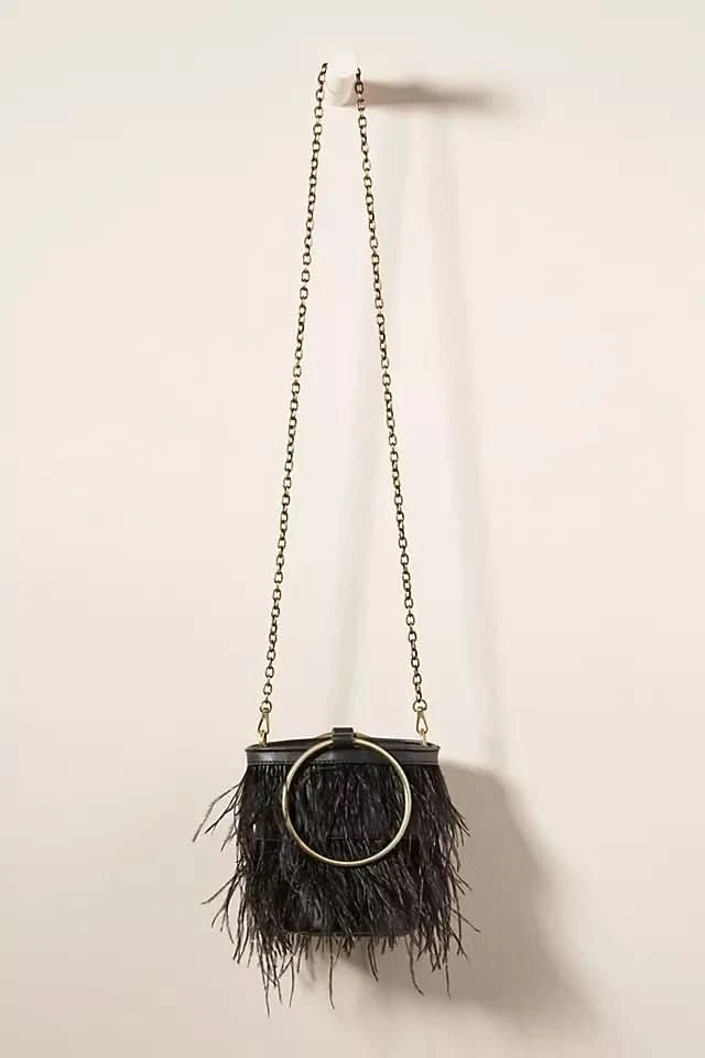Free People Black Feather Bucket Bag - Reliked