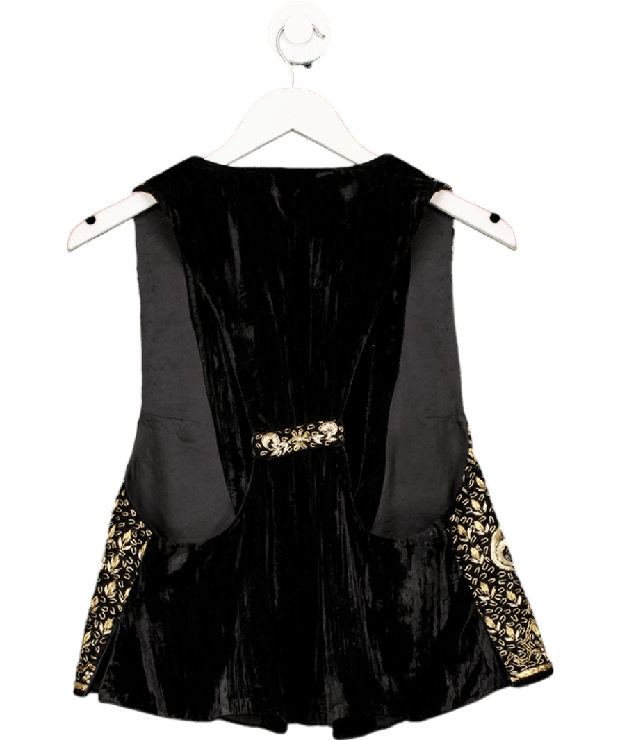 Free People Black Gold Embroidered Waistcoat UK S - Reliked