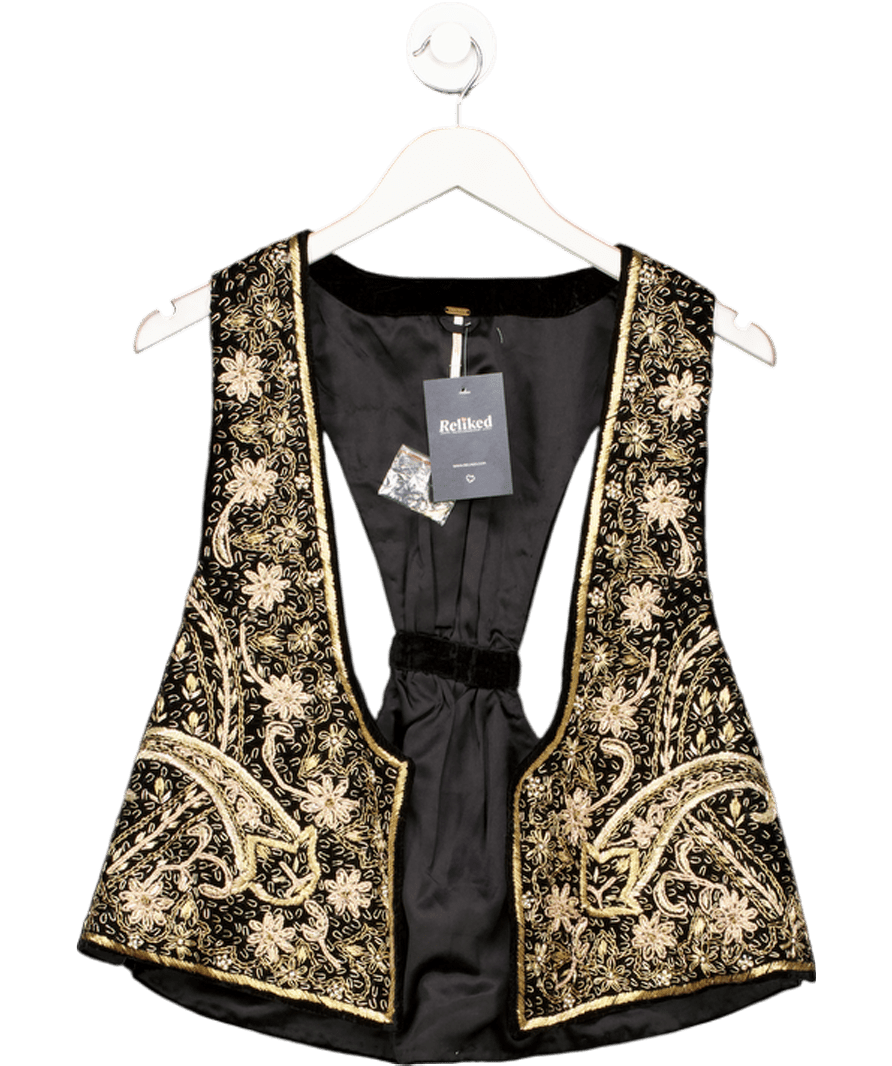 Free People Black Gold Embroidered Waistcoat UK S - Reliked