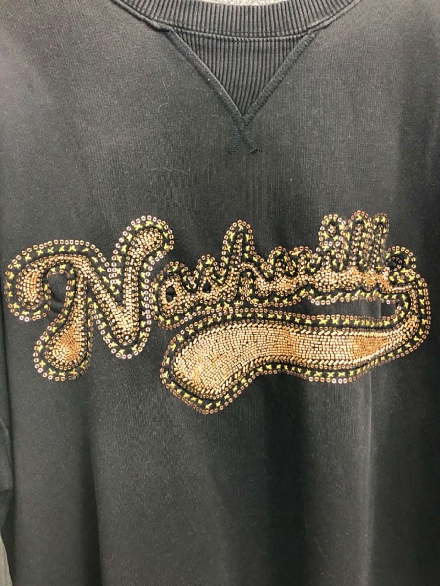 Free People Black Nashville Embellished Sweatshirt UK L/XL - Reliked