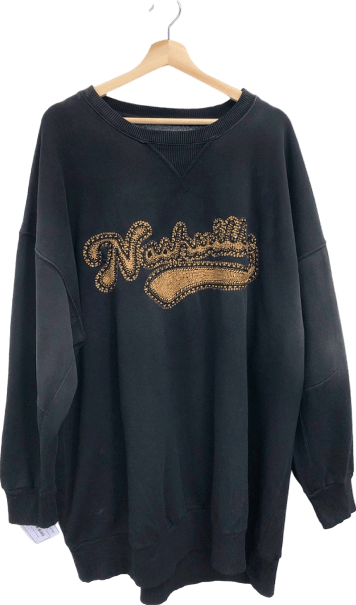 Free People Black Nashville Embellished Sweatshirt UK L/XL - Reliked