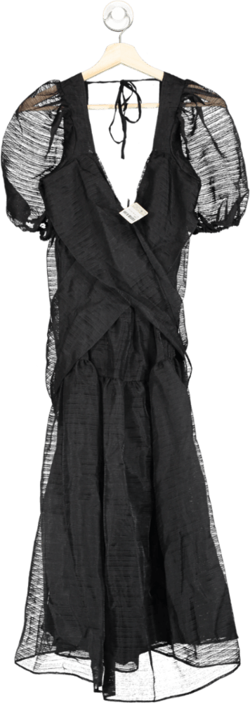 Free People Black Puff sleeve bow back Hailey Dress UK 6 - Reliked