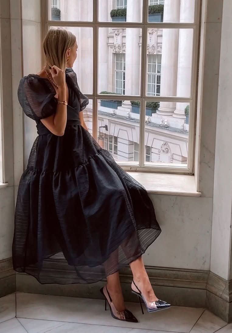 Free People Black Puff sleeve bow back Hailey Dress UK 6 - Reliked