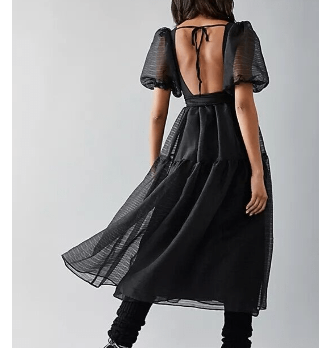 Free People Black Puff sleeve bow back Hailey Dress UK 6 - Reliked