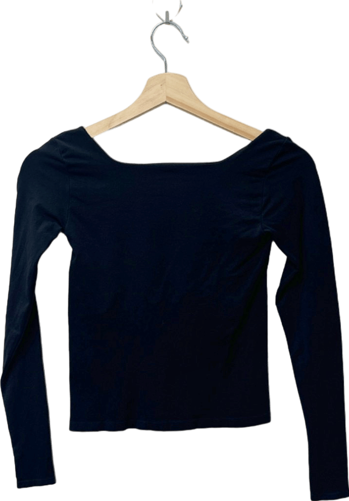 Free People Black Square Neck Long Sleeve Top UK XS/S - Reliked