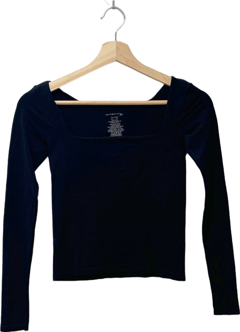 Free People Black Square Neck Long Sleeve Top UK XS/S - Reliked