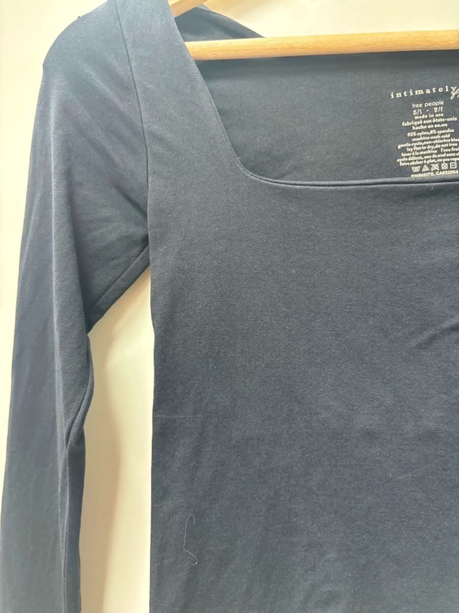 Free People Black Square Neck Long Sleeve Top UK XS/S - Reliked