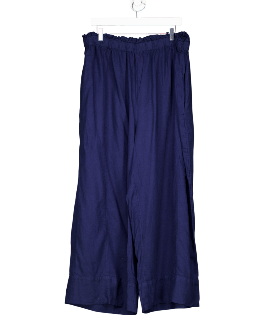 Free People Blue Linen Blend Wide Leg Trousers UK XL - Reliked