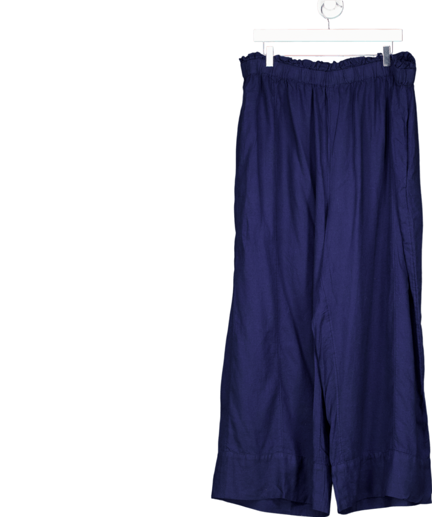Free People Blue Linen Blend Wide Leg Trousers UK XL - Reliked
