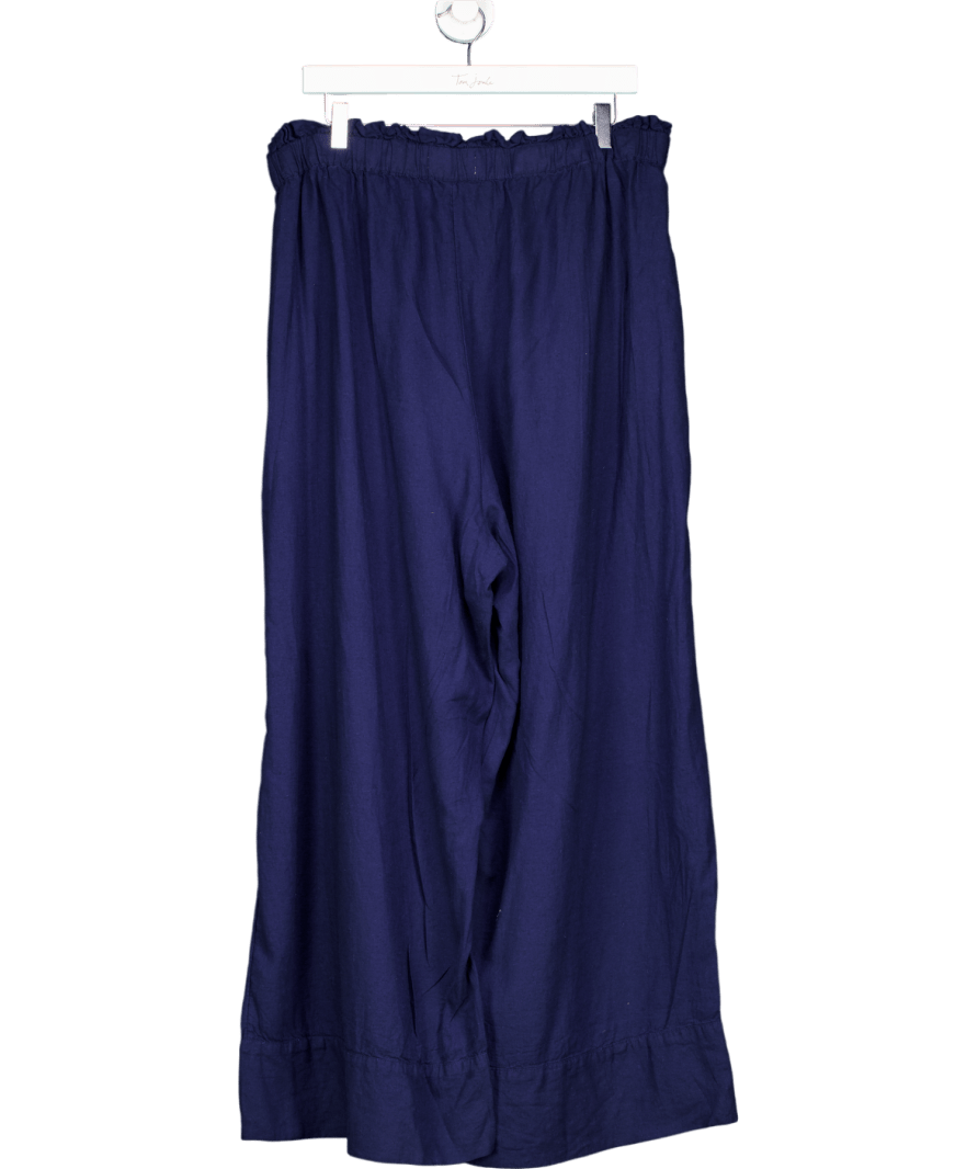 Free People Blue Linen Blend Wide Leg Trousers UK XL - Reliked