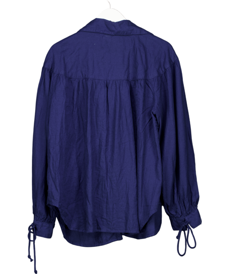 Free People Blue Linen Tie Shirt UK XL - Reliked