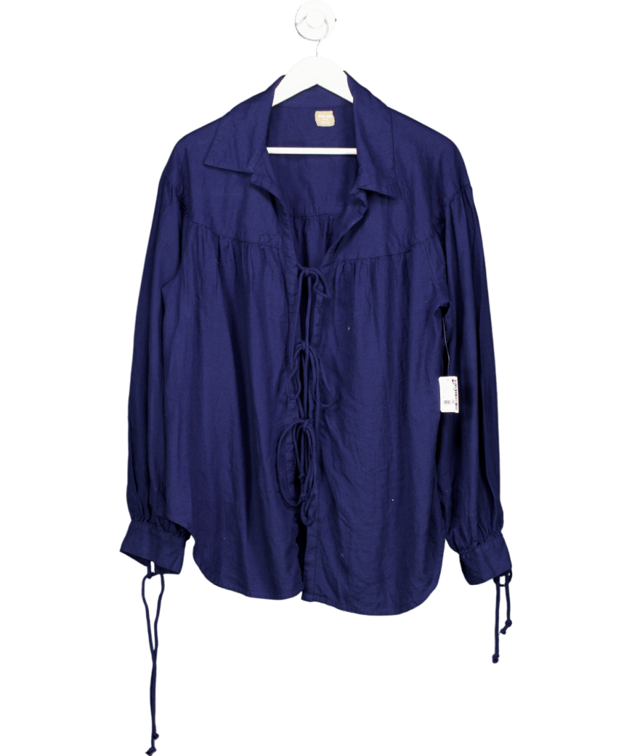Free People Blue Linen Tie Shirt UK XL - Reliked